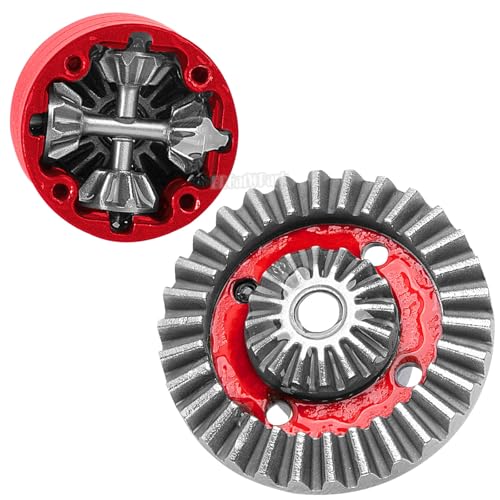 RC Front Rear Differential & Input Gear Upgrades Part for 1/14 H14BM 14209 14210 14301 14303 1/16 H16BM H16PL H16GT H16DR 16207 16208 16209 16210,BRCatWPark Steel Front & Rear Diff Set,Red - color: Red - (Front Rear Differential & Input Gear)