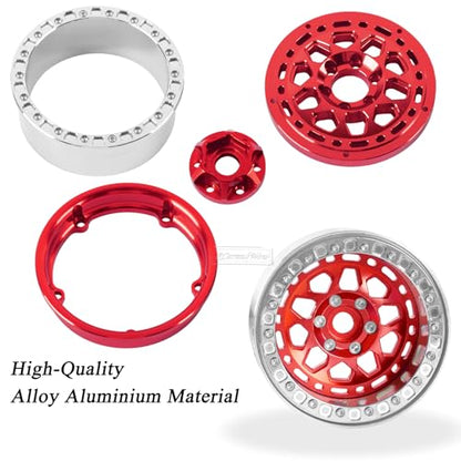 RC 2.2 Beadlock Wheels and Tires for 1/10 TRX4 SCX10 Capra AMG 6x6 Gen8 Everest Gen7 Pro RC Crawler,Alunium 2.2 Beadlock Rims RC Wheels 2.2 Beadlock Tires,4pcs,Red - color: Red(4pcs)