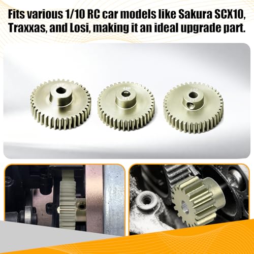 3PCS 48P Pinion Gear Set 7075 Aluminum Alloy 3.175mm Shaft 37T 38T 39T with Screws & Hex for 1/10 RC Arrma Traxxas HPI Sakura Losi Axial SCX10 Tamiya Monster Truck Buggy Motor Gears Upgrade - size: 37 38 39T
