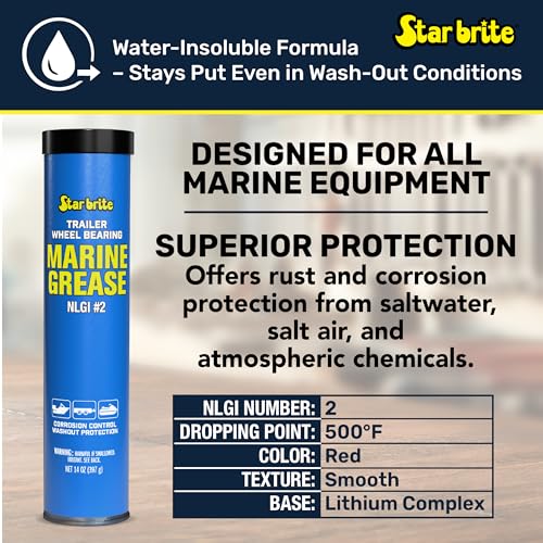 STAR BRITE Trailer Wheel Bearing Grease NLG#2 - Advanced Marine-Grade Protection Against Rust, Corrosion & Water Washout - style: 14 OZ Cartridge