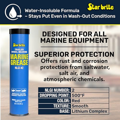 STAR BRITE Trailer Wheel Bearing Grease NLG#2 - Advanced Marine-Grade Protection Against Rust, Corrosion & Water Washout - style: 14 OZ Cartridge