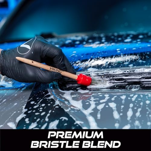 VIKING Car Detailing Brush Set for Car Cleaning Kit, Super-Soft Bristles for Exterior Detail, Includes Small, Medium, and Large Diameter Brush Heads, 3 Pack, Red - color: Red