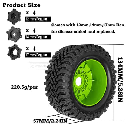 RC Wheels and Tire for 1/8 Maxx Slash 6S Short Course Truck(102076-4),All-Terrain Rubber Tyres w/Foam Insert,Replacement for #10272,Green - color: Green(4pcs)