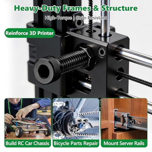 631PCS M3 Hex Socket Head Cap Screws, 12.9 Alloy Steel Bolts Kit | High-Tensile, M3 x 6/8/10/12/16/20mm, With Flat Washers & Allen Wrench, Black Zinc Plated For 3D Printing,RC,DIY - size: M3 631pcs 3