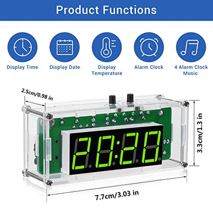 MiOYOOW 4-Digit DIY Digital Clock Kit with Acrylic Shell, Electronics Alarm Clock Soldering Practice Kit with Adjustable Brightness, DIY Soldering Project for School Learning and Home Office Use - color: 4 Digit Multifunctional Clock Kit