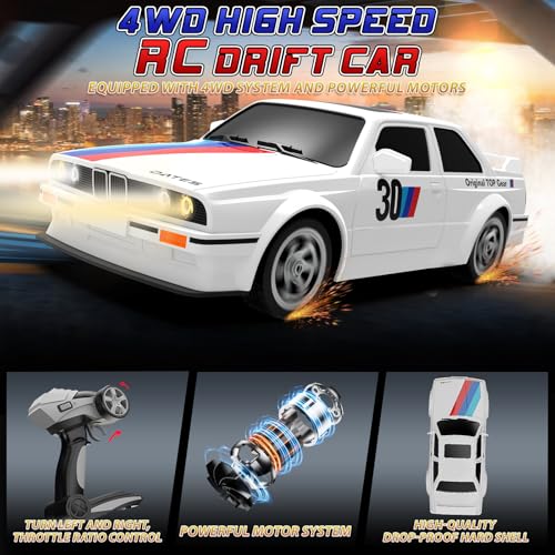 Remote Control Cars 1:16 Scale RC Drift Car 2.4Ghz 30KM/H High Speed 4WD RTR Racing Car with Drift Tires LED Lights+8WD All-Terrain Gesture Sensing Stunt RC Cars RTR Climbing Robot Dogs with Music