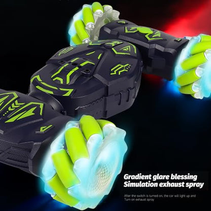 GoolRC Remote Control Car, Gesture Sensing RC Stunt Car with Spray & Lights & Music, 2.4GHz 4WD RC Cars with 360° Rotating, 3 Control Mode Toy Vehicle for Adults (Green)