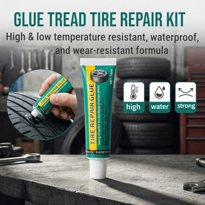 Tire Repair Glue | High Viscosity Wear-Resistant Rubber Cement for Sidewall Patches | Emergency Tire Repair Rubber Nail kit for Cars, Motorcycles | Black, High & Low Temperature Resistant 2 PCS