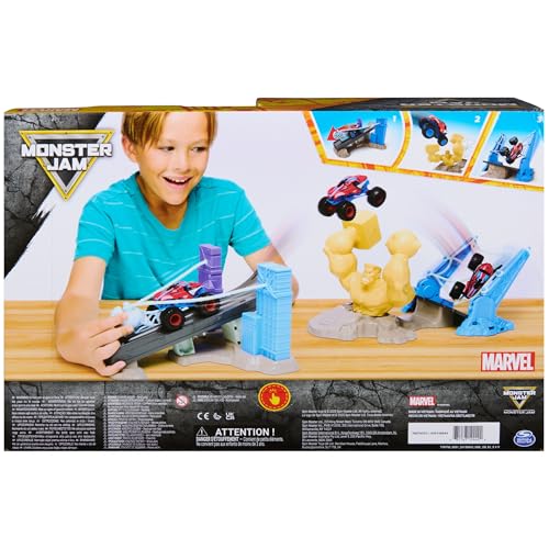 Monster Jam Marvel Spider-Man, Sandman City Battle Monster Truck Playset | Exclusive 1:64 Spider-Man, Rotating Sandman Obstacle, Sling-Powered Launcher, Pretend Play Gifts for Kids Ages 3+ - style: Spiderman City Playset
