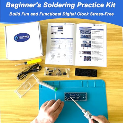 DIY Alarm Clock, Soldering Practice Kit with Solder Wire, Screwdriver, Tweezer, 4-Digit LED Digital Clock Kit