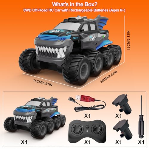 Amphibious Remote Control Car 8WD RC Monster Truck for Boys Age 8-12 Offroad Waterproof RC Pickup All Terrain RC Drift Cars Beach Pool Toys Gifts for Kids Blue - color: Blue