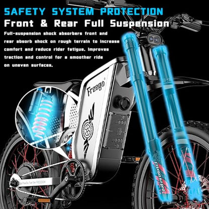 Freego X2Pro Electric Motorcycle for Adults Teens,Electric Dirt Bike Teens 6000W(Peak) Motor 1800Wh Battery,Max 50Mph Off Road Electric Bicycle,Full Suspension UL 2849 Certified - color: Blue