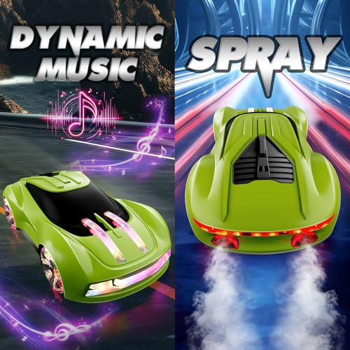 Dwi Dowellin Gesture Sensing RC Stunt Car,Drift Remote Control with Light Spray & Music - Boys Toys Age 6-8-12, Cool Birthday Gifts for Kids Age 7 8 9 10 11 12 Years Old(Green) - color: Green