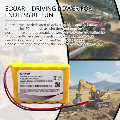 (2-Pack) 6V 800mAh Ni-Cd Battery for Huina 540, 520, 510 RC Vehicles | AA battery packs with red JST plug; includes 2 USB charging cables for compatible RC construction vehicles.