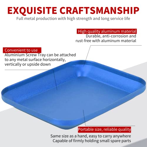 Screw Tray with Magnetic Pad, Aluminium Screws Disk Pallet for Repair Tool of RC Model Car Helicopters Airplanes-Blue