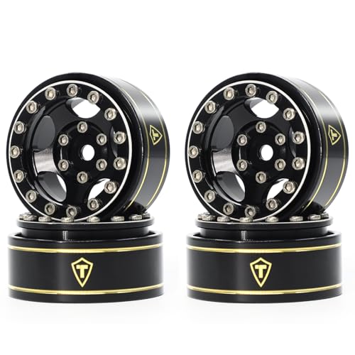 Treal 1.0 Beadlock SCX24 Wheels (4P) Classic 5-Star 1" Micro Bead lock Wheel for Axial 1/24 SCX24 Dodge Deadbolt C10 Gladiator Crawler 27.3g (Black-Black) - color: Black-Black