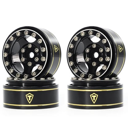 Treal 1.0 Beadlock SCX24 Wheels (4P) Classic 5-Star 1" Micro Bead lock Wheel for Axial 1/24 SCX24 Dodge Deadbolt C10 Gladiator Crawler 27.3g (Black-Black) - color: Black-Black