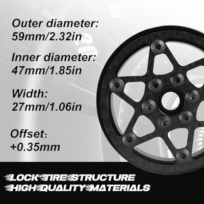 Beadlock Wheel Rims 4PCS 1.9" Upgraded Carbon Fiber Aluminum Wheel Hub Compatible with 1/10 RC Crawler Gen8 TRX-4 Axial VS4-10 Capra SCX10 RC Car Accessories (Patten A) - color: Patten a