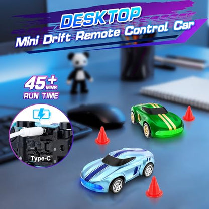 RC Drift Car, 1/64 Mini Drift RC Cars 4WD Micro Remote Control Car with LED Lights and Speed Switch, Ideal Birthday Cars Toys for Adults Kids Boys Age 6 7 8-12, Blue - color: Blue