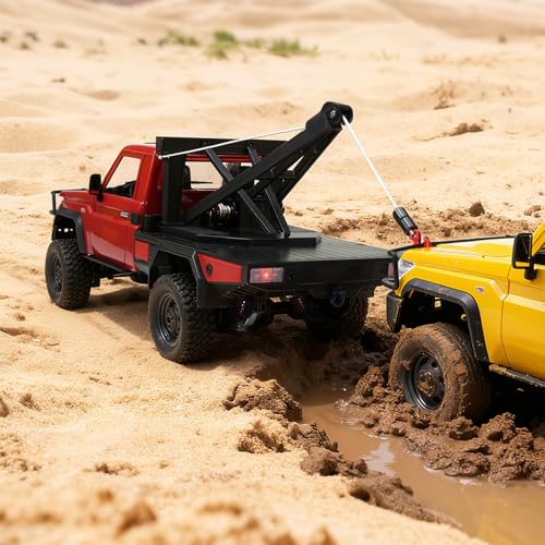 MN82T RC Rock Crawler Car 1/12 Scale Toyota Pickup Truck , 2.4GHz 4WD Off-Road Remote Control Truck, 2-Speed Modes, 2×1200mAh Batteries, All-Terrain Crawler for Adults Kids Indoor Outdoor (whth Gift) - color: Red-2