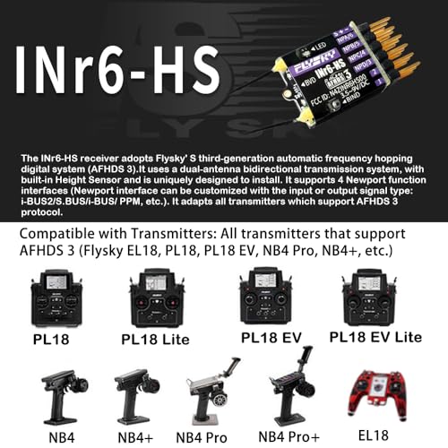 GoolRC Flysky INr6-HS Receiver, 2.4GHz 6 Channels RC Receiver with Dual Antenna PWM/PPM/i-BUS2/S.Bus/i-Bus Date Output Compatible with Flysky Noble NB4+ NB4 Pro+ RC Transmitter for RC Car Drone Boat