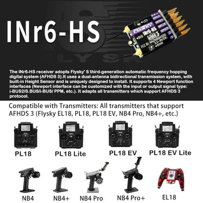 GoolRC Flysky INr6-HS Receiver, 2.4GHz 6 Channels RC Receiver with Dual Antenna PWM/PPM/i-BUS2/S.Bus/i-Bus Date Output Compatible with Flysky Noble NB4+ NB4 Pro+ RC Transmitter for RC Car Drone Boat