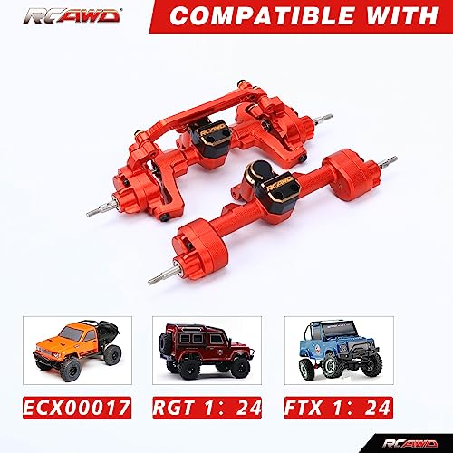 RCAWD All Metal Front Rear Axles with Center Drive Shaft and Diff Gear for 1/24 ECX Barrage Portal Axle RGT FTX Series RC Crawler Upgrades Parts Red - color: Red