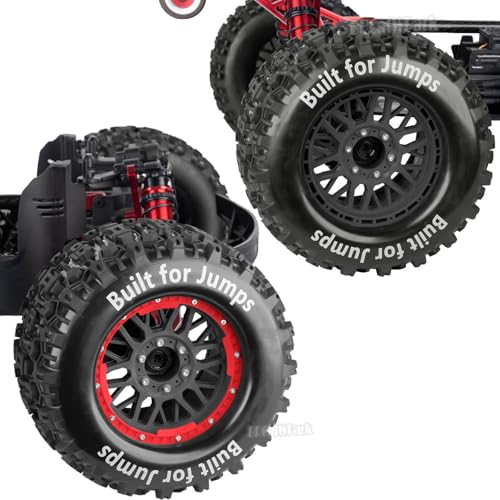 17mm Hex 1/7 1/8 1/10 RC Wheels and Tires for 1/10 Revo/Summit/T-Maxx/E-Revo,1/8 Kraton/Outcast/Fireteam/Notorious 6S,Sledge,1/7 Fireteam 6S,etc RC Monster Truck,(4Pcs) Red Black - color: Red Black - (Rc Truck Tires)