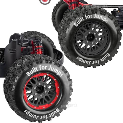 17mm Hex 1/7 1/8 1/10 RC Wheels and Tires for 1/10 Revo/Summit/T-Maxx/E-Revo,1/8 Kraton/Outcast/Fireteam/Notorious 6S,Sledge,1/7 Fireteam 6S,etc RC Monster Truck,(4Pcs) Red Black - color: Red Black - (Rc Truck Tires)