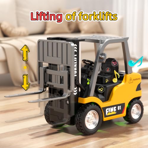 Mini RC Truck, 1:64 Scale RC Forklift Toy, 3 4 5 6 Year Old Birthday Gifts | Remote Control Cranes,Mini Rechargeable Truck,2 in 1 Transform Lift Fork & Hook, w Sound Light, Toy RC Construction Vehicles - style: forklift
