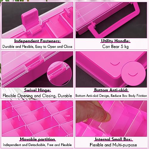 2 Pcs 48 Grids Plastic Bead Organizer Box with Divider, Pink - color: Pink