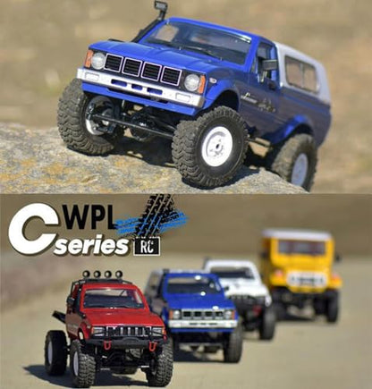RC Crawler WPL C24 RC Rock Crawler RC Truck 4x4 1/16 Scale All Terrain | Remote Control Pickup Off Road RTR with 2.4 GHz Proportional Throttle Steering LED Light 2 Batteries Hobby Toy Adult