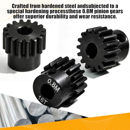 3-Pack Steel Metal 0.8M 5mm Pinion Motor Gear Sets 16T Compatible with HPI Kyosho Losi Axial Tamiya 1/8 1/10 RC Car Monster Truck Buggy, 0.8 Module Gear for Traxxsa Arrma - style: 3Pcs 16T