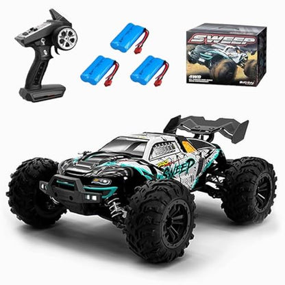43MPH+ Brushless Fast RC Cars for Adults, 1:16 4WD RC Truck with Light, High Speed, Fast RC Car Off-Road Waterproof Truck, 3 Batteries (Blue) - color: 16101pro,3 Batteries(blue)