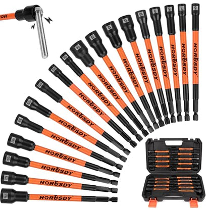 HORUSDY 18Pcs Nut Driver Set SAE and Metric, Impact Magnetic Nut Driver for impact drill, 6 Inch Extra Long Nut Drivers, Cr-V Steel 1/4" Hex Shank Quick Change, with Storage Case - style: 18-Piece Nut Driver Set