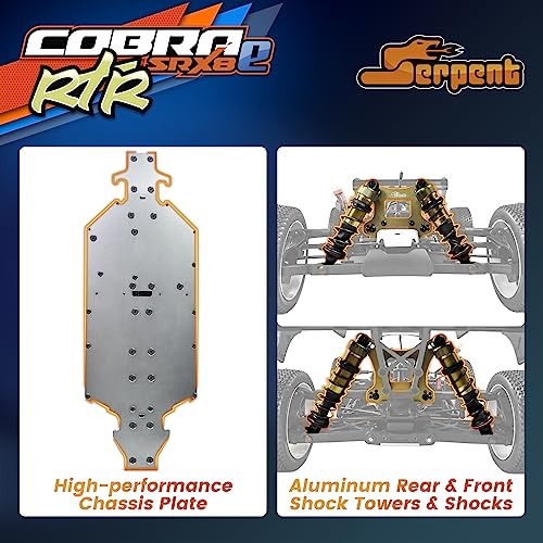 Serpent 1/8 4wd Electric Buggy RTR, 4WD Off-Road Buggy | High Performance, Waterproof, Components, Competition Grade, Hobby Racing, Charger and Battery Excluded, SRX8-E - color: Orange&blue