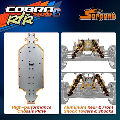 Serpent 1/8 4wd Electric Buggy RTR, 4WD Off-Road Buggy | High Performance, Waterproof, Components, Competition Grade, Hobby Racing, Charger and Battery Excluded, SRX8-E - color: Orange&blue