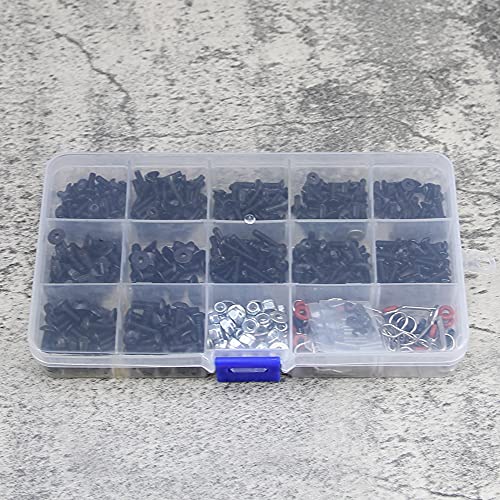 510pcs Universal RC Screw Kit Screws Assortment Set, Repair Tool M3 M4 Hex Screws RC Repair Tool Kit Hardware for 1:8 1:10 1:12 1:16 Scale RC Cars Trucks Crawler
