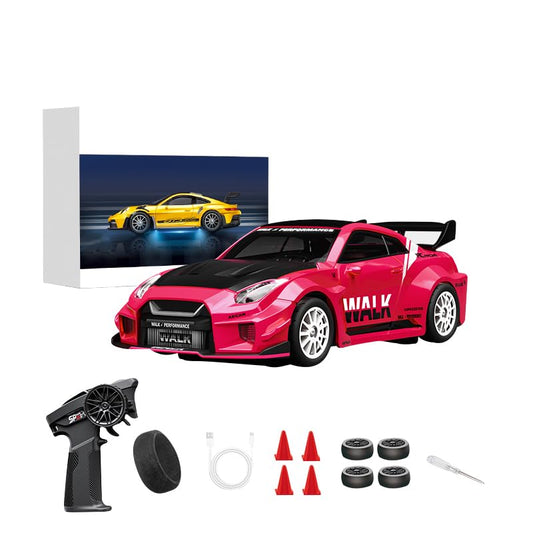 D43-02 1:43 Scale 2.4G Full Proportional 4WD Alloy RC Drift Car with Gyro System, Silent Bearings, Adjustable Speed & LED Lights for Adults, High Speed Remote Control Racing Car - color: Q4/Brilliant Magenta, size: D43-02