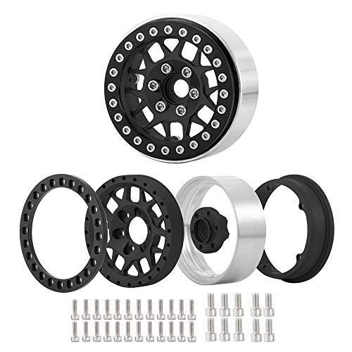 RCLIONS Aluminum Metal 1.9" Beadlock Wheels Rims for 1/10th Rock Crawler Car Axial SCX10 D90 TRX4 -Pack of 4pcs/1 Set (Matte Black) - color: Matte Black