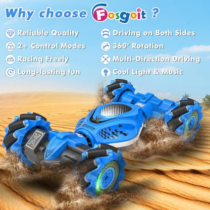 Fosgoit RC Car Gesture Sensing Stunt Car, Toys for Boys Girls 6-12, Gifts | Remote Control Car, Gifts for Boys 6 7 8 9 10 11 12 Years Old, Boys and Girls Toys Age 6+, 4WD Transform Drift RC Cars - color: Blue-black