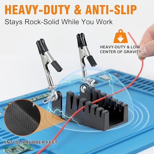 Upgraded Soldering Helping Hands Tool - All-Metal Solidly Wire Holder & Mini PCB Clamp Stand with 2 Adjustable Arms - Heat Resistant Holder for Electronics Repair, RC Splicing (32-12 AWG)