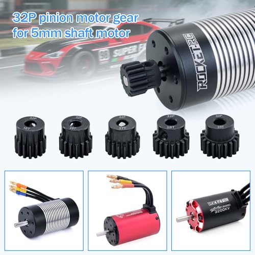Steel Metal 32P Pinion Gear Sets 15T 16T 17T 18T 19T for Shaft 5mm RC Motor Compatible with HPI Kyosho Losi Axial Tamiya 1/8 1/10 RC Car Monster Truck Upgrade Parts (5mm Bore) - size: 15T 16T 17T 18T 19T