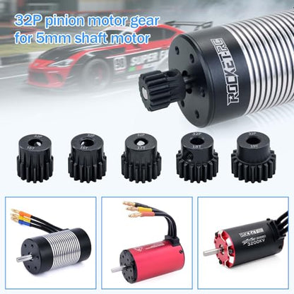 Steel Metal 32P Pinion Gear Sets 15T 16T 17T 18T 19T for Shaft 5mm RC Motor Compatible with HPI Kyosho Losi Axial Tamiya 1/8 1/10 RC Car Monster Truck Upgrade Parts (5mm Bore) - size: 15T 16T 17T 18T 19T