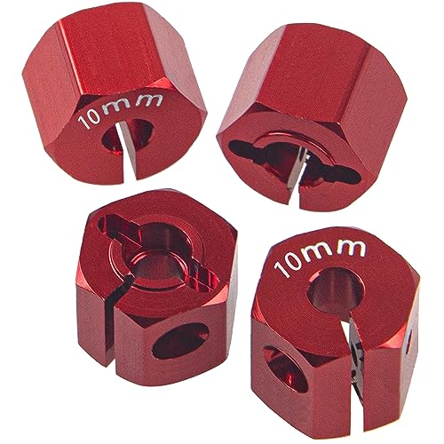 Aluminum Alloy 12mm Wheel Hex Hub Drive Adapters with Pins Screws Compatible with Axial SCX10 HSP HPI Tamiya Redcat 1/10 RC Crawler Car (10mm, Red) - color: Red, size: 10mm