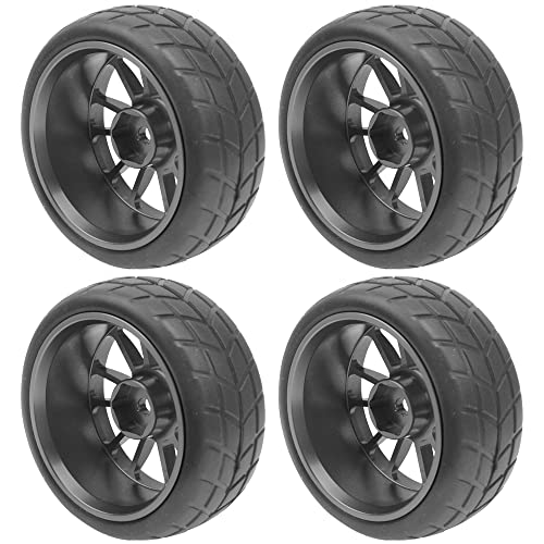 OD 2.55" Rubber Tires & Metal Wheel Rims 12mm Hex Hub Compatible with HSP Tamiya HPI Kyosho 1/10 On-Road Touring Car WLtoys 1/14 144001 Traxxas 1/16 Slash 1/18 A959B RC Buggy (Black) - color: Black