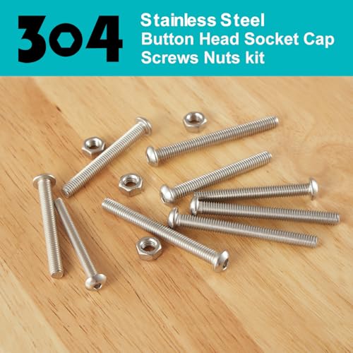 M5 x 10mm 20mm 30mm 40mm Button Head Socket Cap Screws Bolts and Nuts, Stainless Steel 304, Bright Finish, Metric Allen Hex Drive, Fully Thread, Assortment Kit 80PCS - size: Button M5x10-40mm+Nuts