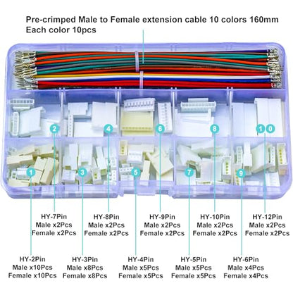 JST Connector Kit 2.0mm Pitch JST-HY 2.0 Male Female Connector with Premium 22AWG Pre-Crimped Cable,HY 2.0mm with Lock Connector 2/3/4/5/6/7/8/9/10/12 Pin Male Female Housing (HY-MF-Kit) - size: JST-2.0MM-HY Male Female