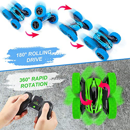 2PACK RC Stunt Car Watch Gesture Sensor Car 4WD Double Sided 360 Degree Rotating Tumbling Rechargeable Car High Speed 2.4GHZ Off Road Hobby RC Toy Cars for Xmas Birthday Gift Adults,Kids (Blue/Green) - style: Blue&Green