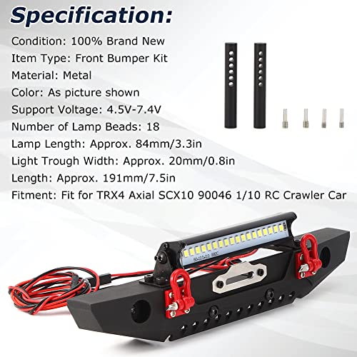 RC Crawler Bumper, Durable Anti-Collision Metal with LED Spotlights 1:10 Scale Rock Crawling Accessory for Off-Road Adventures, Hobbyists, Trail Exploration, and Extreme Terrain Enthusiasts